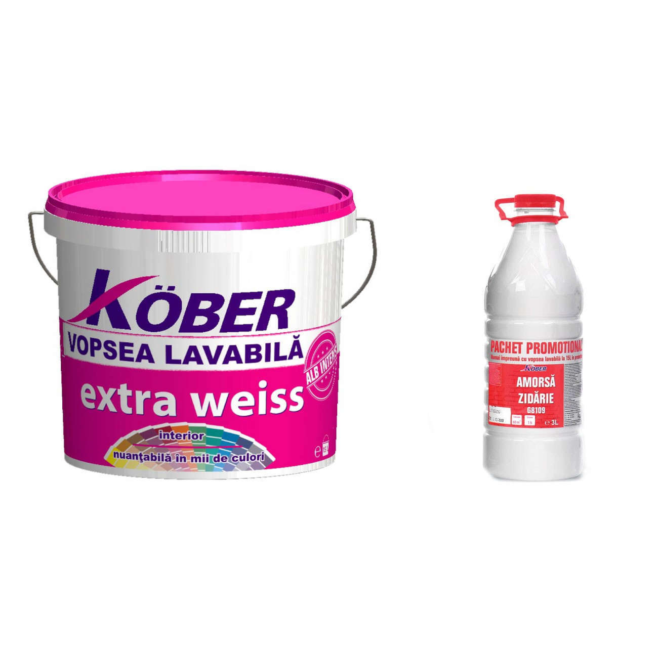 Kober - Vopsea lavabila interior Extra Weiss + amorsa 3 ltr
