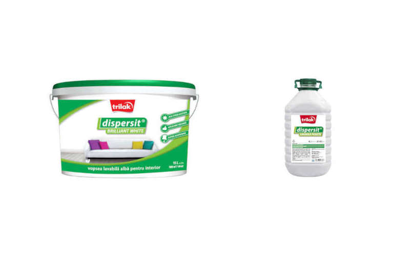 Trilak - Vopsea lavabila interior Dispersit Brilliant White 15 ltr + grund 4 ltr